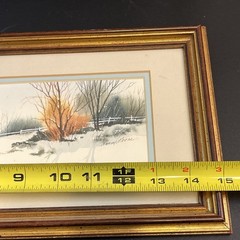 Nancy Moore Watercolor Painting Art Wood Framed Ornate 7X15″ Farmhouse Gold Trim