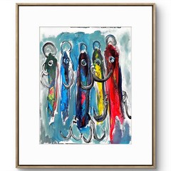 Bait Fish Colorful Neo Expressionist Original Paper Wall Art