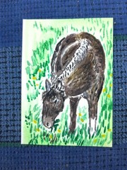 ACEO Original Painting Horse pasture animal petportrait by Soili Laakso