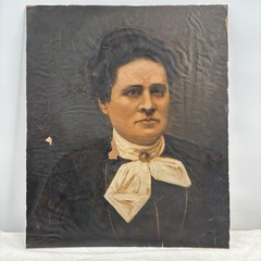Husband Wife Portrait Paintings Pair Folk Art Primitive Victorian Ancestor Vtg