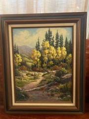 ORIGINAL OIL PAINTING ON CANVAS SIGNED BY SHARON JEWKES, WOOD FRAME 14×18 Autumn