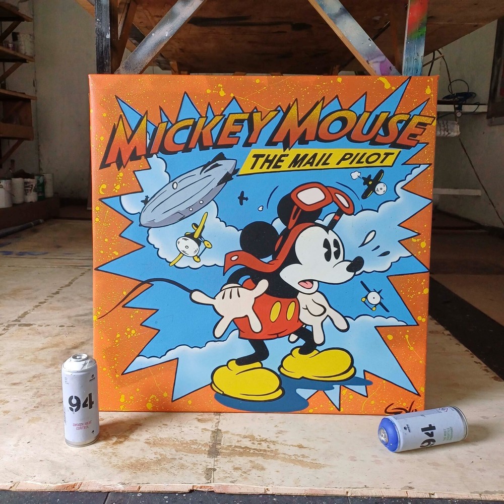 Mickey Mouse Pilot Art Painting On Canvas Original / Walt Disney Painting Gift