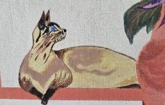 Vintage Original Painting Folk Art Signed Siamese Cat Wildflowers Vase 9″ x 12″