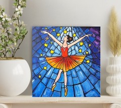 Ballerina Blue Window Tiny Stars Hand Painted Acrylic 12×12” Canvas VLP Original
