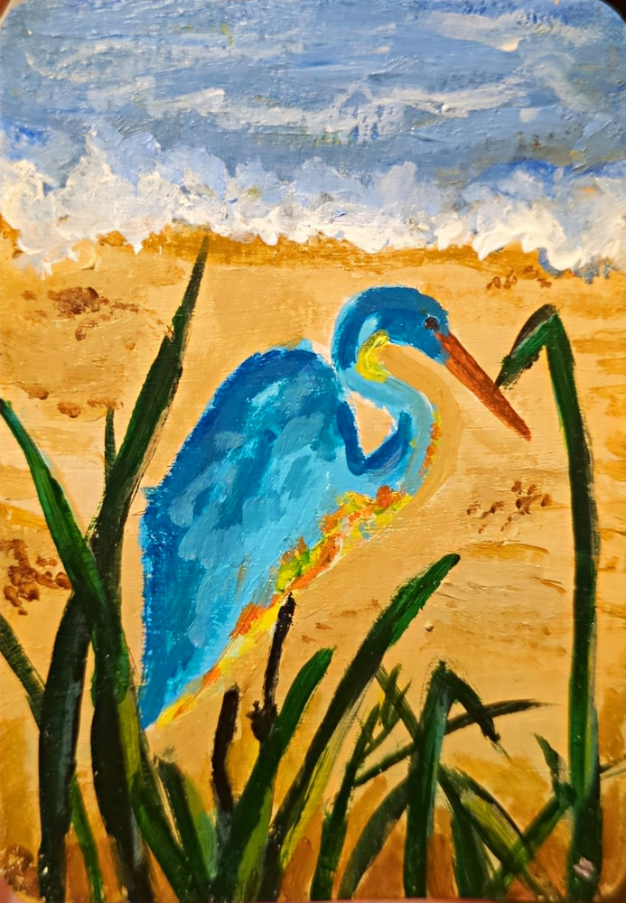 ACEO Original Acrylic Painting By Meganspreit Sunset Egret On Beach With Ocean