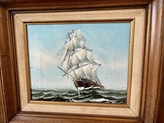 Framed Nautical Ship Painting with Wooden Frame 17/19 Inches