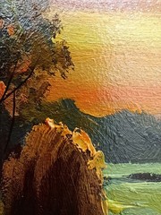 Haystacks Original Oil Painting 6×4 Framed Signed Storks Landscape Sunset Art