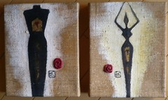 KAREN PETTY, LISTED LAGUNA BEACH OIL PAIR SPIRITUAL MODERN MODERNISM ABSTRACTION