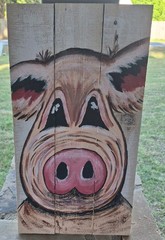 ADORABLE PIG FACE PAINTING ON RUSTIC BARNWOOD 18″TALLX10″WIDE CUTE!