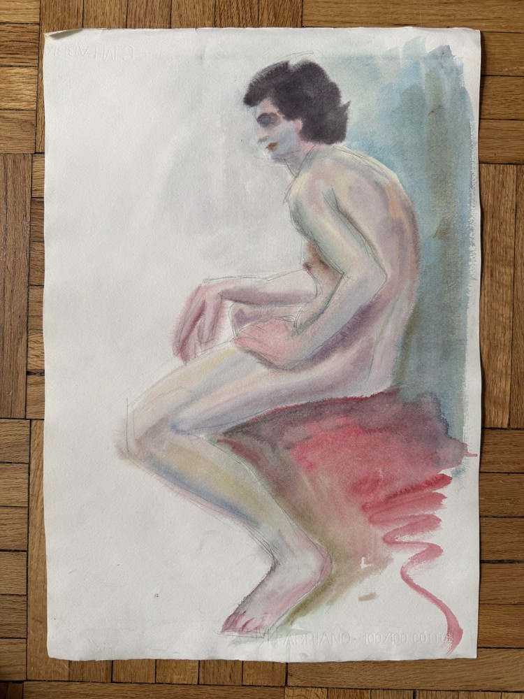 Vintage Watercolor Study Painting Tall Man Peter Feldman Gay Int 15 x 21.5