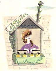 „Lanvin Paris Girl w/ Perfume Bottle Windowsill c1950s Original Advert Artwork“