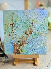 Birds Nest Abstract Oil Painting 25x25cm Landscape Original Painting on Painting Board