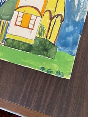 Vintage 80s Outsider Art Church Landscape Painting Robert Gilkerson 20×16″