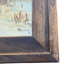 Winter Landscape Painting Wall Art Wooden Frame Signed Cozy Cabincore Vintage