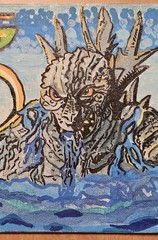 Godzilla Minus One Painting By Me Original Art. Gojira Comes From The Sea. 3×5″