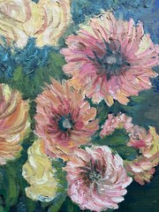 Impressionist Floral Still Life Oil Painting Art Deco 42x42cm