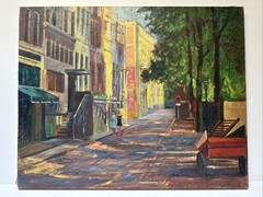 Antique Impressionist Painting Urban Landscape City Streets Wpa Large Oil Scheu