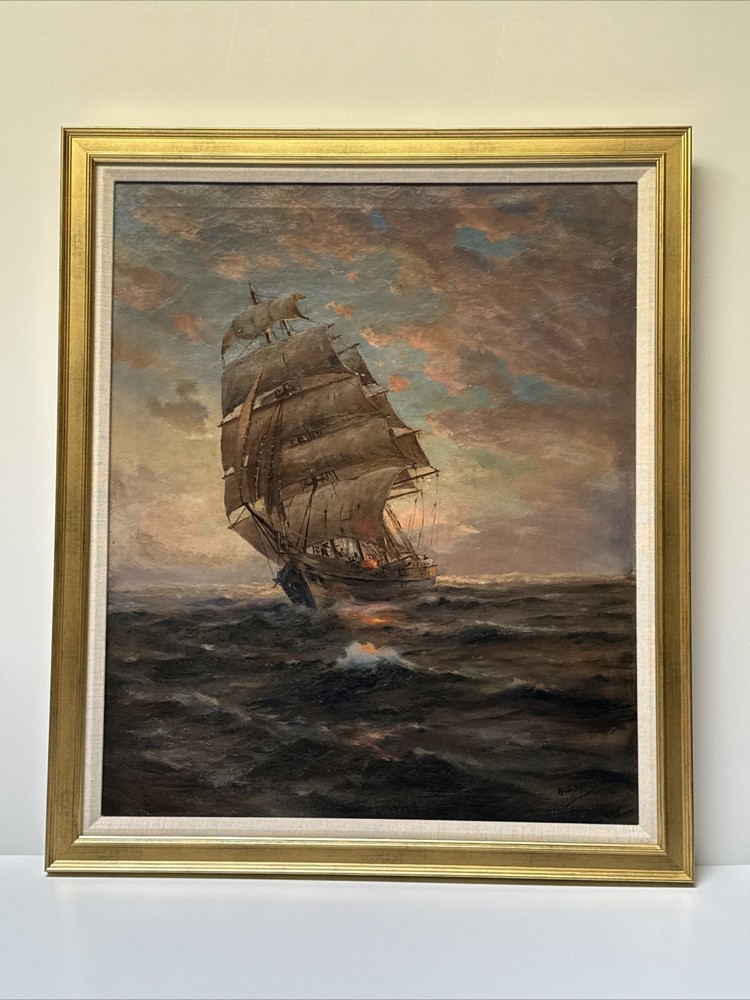 Angel Espoy Painting Nautical Seascape Sunset Evening Antique Famous Listed Oil
