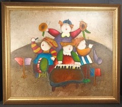 Joyce Roybal 4 Children Musicians Painting Signed With Frame 24×20