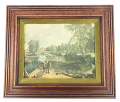 Flatford Mill by John Constable Vintage Print Stream Framed In Wood 21” x 18”