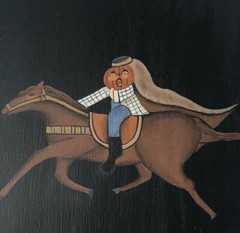 Original Beverly ￼Feick “Welcome Halloween” Painting ￼16×12￼ Signed Folk Art