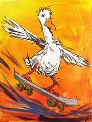 Original Abstract Expressionism 12×16 Duck on a Skateboard Colorful Fine Art 84