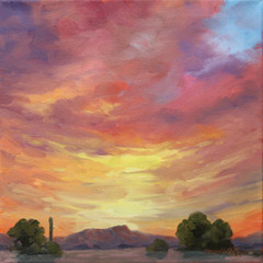 Love Art Original Oil Painting Arizona Landscape Southwestern Bright Sunset Sky