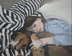 Little Girl and Dog sleep 11×14 original oil painting, little boy art, child art
