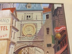 Vintage Original Art: town w ads, cars; BARRY BART w matting