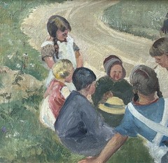 Eiler Sørensen (1869) Children of the Countryside. Dated 1925. Danish oil. COA