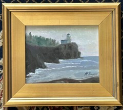 Oil On Canvas “split Rock Lighthouse” 8×10 By Robert Thompson Original Fine Art