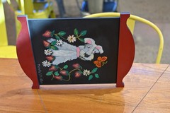 Wire-Haired Foxterrier with strawberries acrylic painting on wood