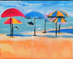 Modern Minimalist Original Signed Canvas Acrylic Wall Art 11×14 Beach Umbrellas
