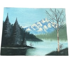 Original Painting Landscape Acrylic 12×16 Snowy Trees Mountain Lake Nature