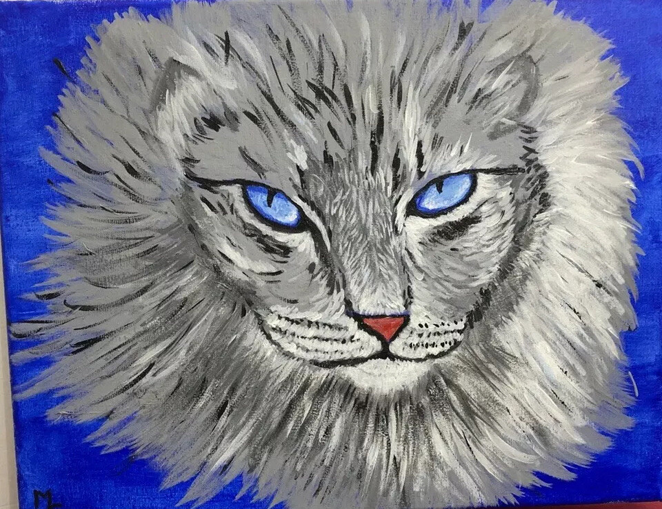 Cat Painting Acrylic Painting Norwegian Forest Cat 11”x14” Wall Decor Ready