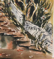 BETTY KAY ORIGINAL WATERCOLOR WHITE BARN ON THE HILL LANDSCAPE PAINTING