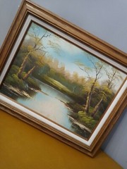 Vintage Oil Painting On Canvas Signed Fazo Imma Framed River Trees 20 1/2″ x 16″