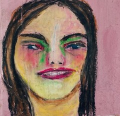 Outsider Art Woman Wearing Braces Pink Portrait Painting Wall Art Miz Katie