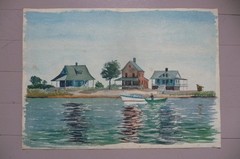 Norwalk Island CT Architecture Watercolor 1954 shoreline boats houses