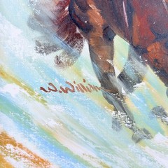 Vintage Horse Racing Oil Painting Equestrian Jockey Wall Art Framed Signed