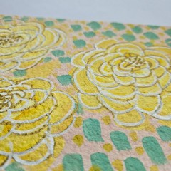 5×7 small abstract spring floral painting yellow golden peach cottagecore granny