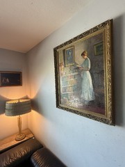 WILLIAM JOHN EDMONDSON ANTIQUE ROARING 20s WOMAN INTERIOR OIL PAINTING VINTAGE