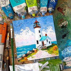 Lighthouse Impasto Original Oil Painting: 3D Textured Art, Unframed 6х6