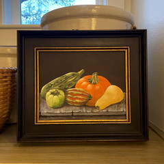 VTG Original Still Life Painting Pumpkin Squash Gourd Harvest Framed Art