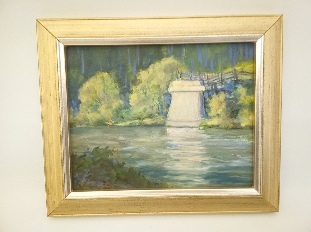 Original oil painting landscape Klickitat River washed out bridge Nancy Knowles