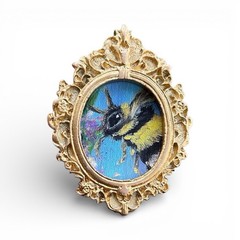 TEENY MINI • Bumblebee 🐝 watercolor bird print in TINY ornate frame