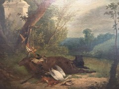 Desportes Oudry Old Oil on Canvas Dead Game Nature in Landscape 60×73