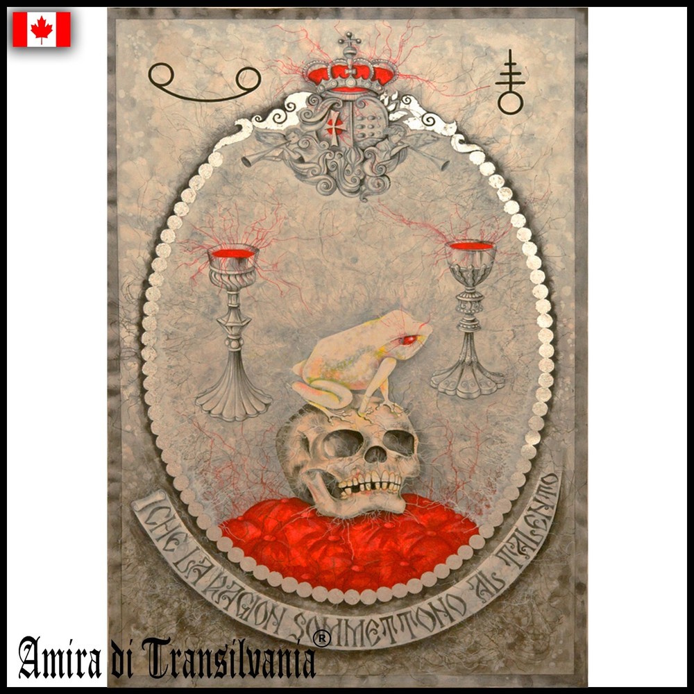 painting contemporary art modern symbology royal crown esoteric skull frog cups
