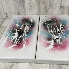 (2) 80’s Pink Green 3D Paper Texture Abstract Art Tree Snow Lone Pine MT