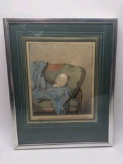 Framed Pastel Artwork of Sleeping Child on Couch, 6×7 Art in 8×10 Frame, Soft…